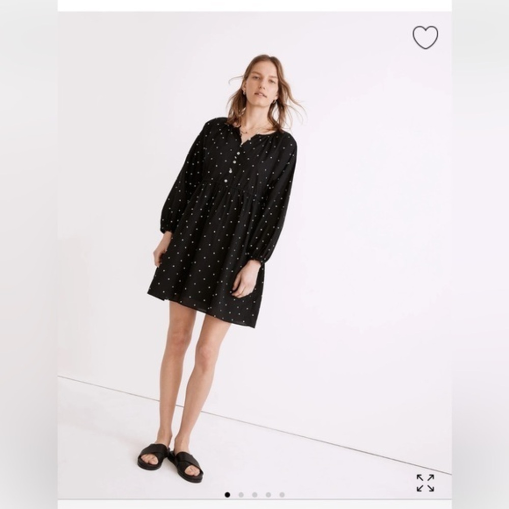 Madewell Dress Button-Front Tie-Waist Mini in Square Spots Black and White
